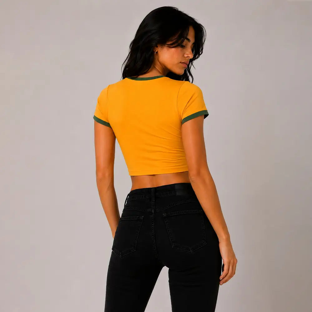 Mango Green Ringer Baby Tee Crop Top for Women