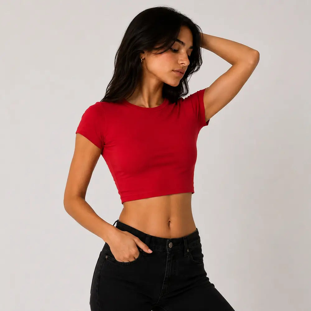 Red Baby Tee Crop Top for Women