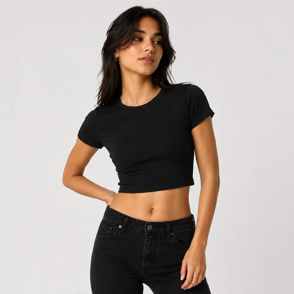 Black Baby Tee Crop Top for Women