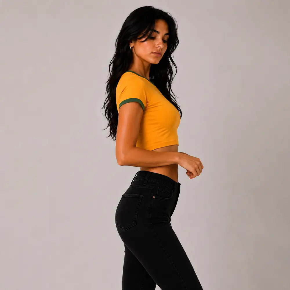 Mango Green Ringer Baby Tee Crop Top for Women
