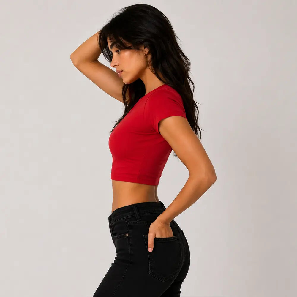 Red Baby Tee Crop Top for Women