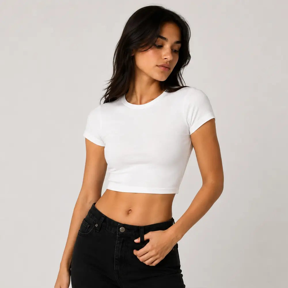 White Baby Tee Crop Top for Women
