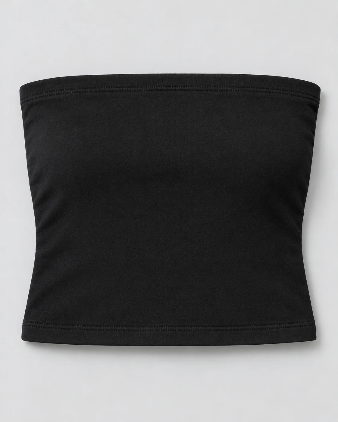 Black double-layer tube top — fabric and construction detail
